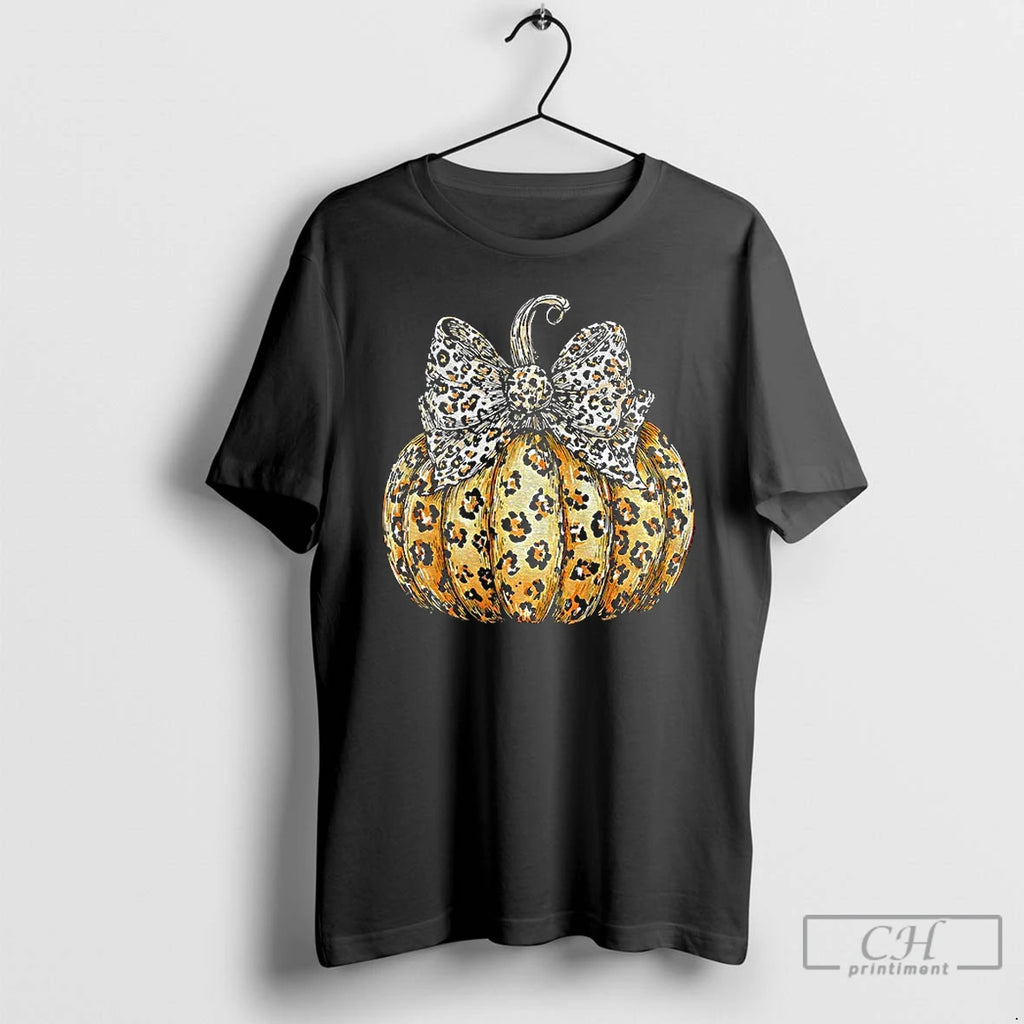Premium Leopard Pumpkin Preppy Ghost Boo Spooky Coquette Halloween T Shirts