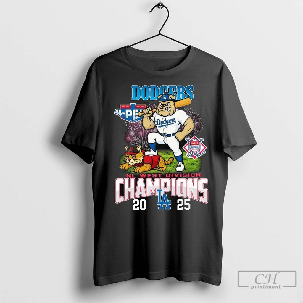 Premium Los Angeles Dodgers 2025 Nl West Division Champions 4 Peat Mascot Fireworks Long Sleve