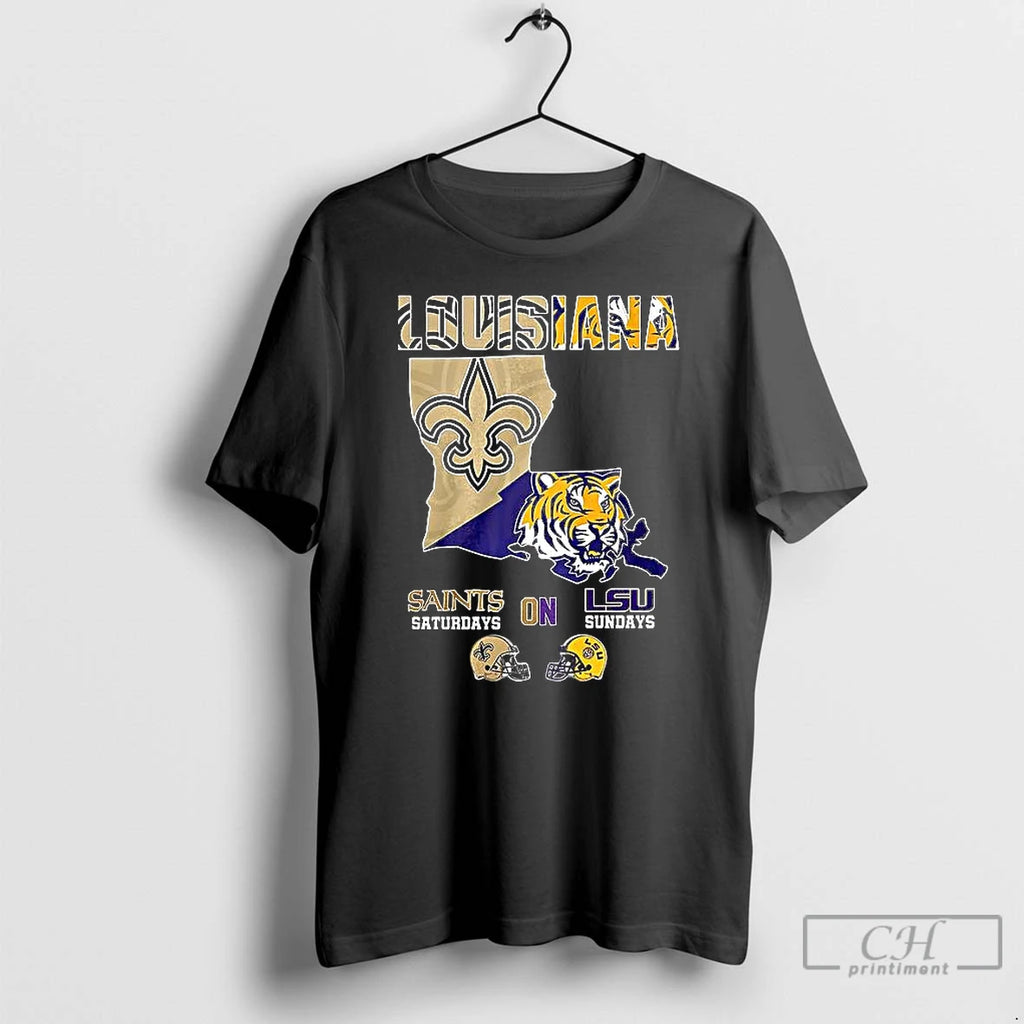 Premium Louisiana Saints Saturdays On Lsu Sundays Map T Shirts