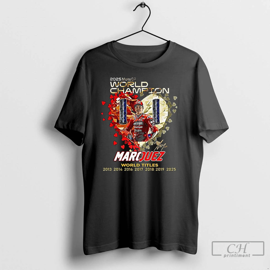 Premium Marc Marquez Ducati Lenovo Team Motogp 2025 World Champhions Signature Heart T Shirts