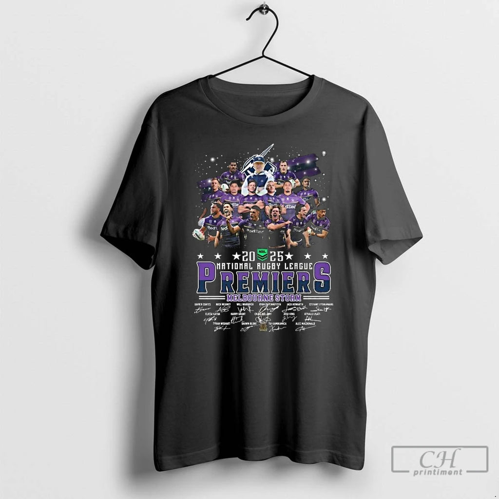 Premium Melbourne Storm 2025 National Rugby League Premiers Signatures Long Sleve T Shirts