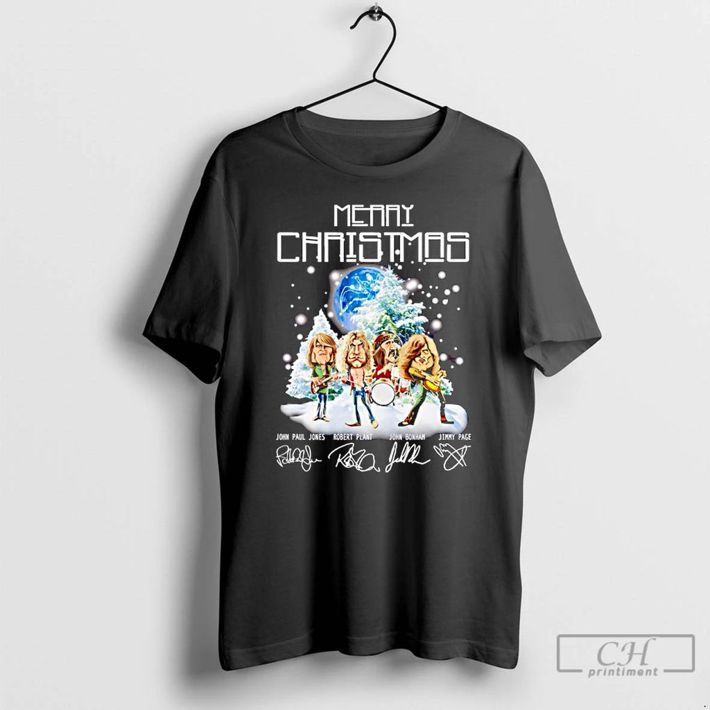 Premium Merry Christmas Led Zeppelin Band Members Signature T Shirts