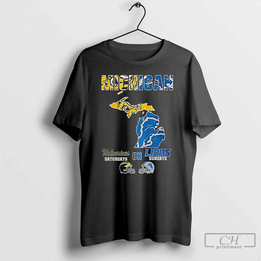 Premium Michigan Wolverines Saturdays On Lions Sundays Map T Shirts