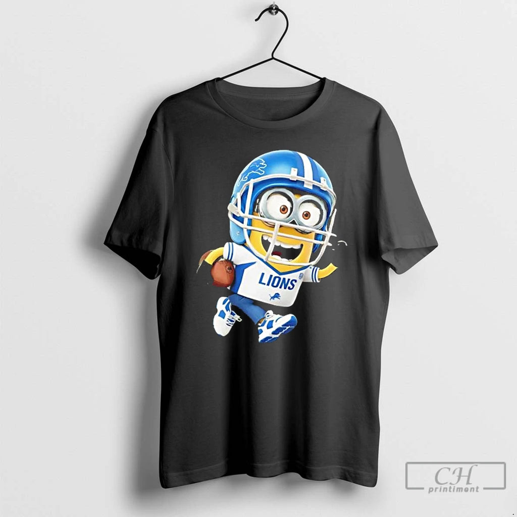 Premium Minions Is Holding A Ball And Smiling At Detroit Lions Fans T Shirts