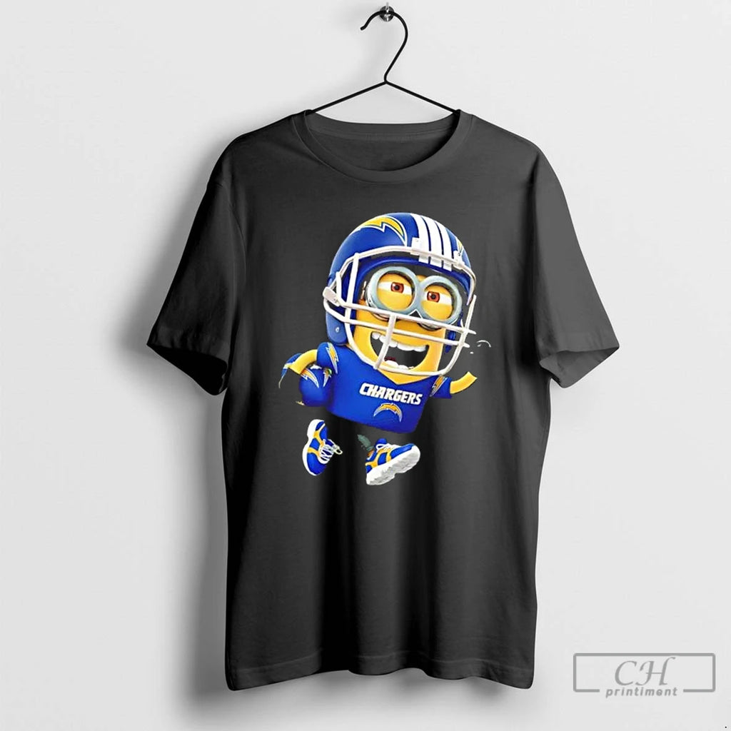 Premium Minions Is Holding A Ball And Smiling At Los Angeles Chargers Fans T Shirts