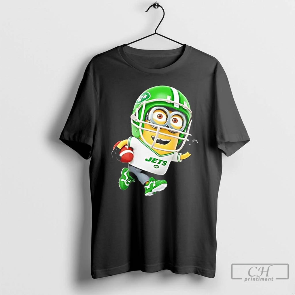 Premium Minions Is Holding A Ball And Smiling At New York Jets Fans T Shirts