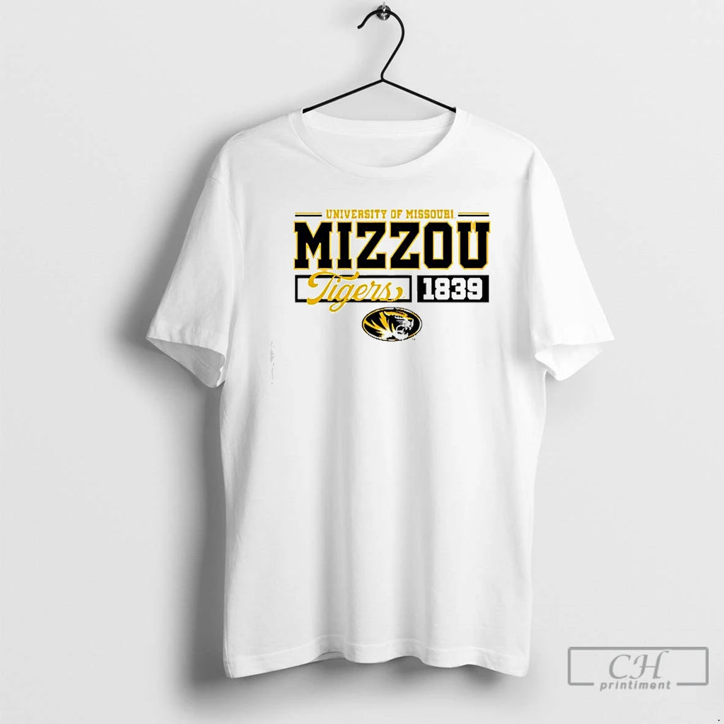 Premium Mizzou Tigers Bella Relaxed Athletic Script Est 1839 Oval Tiger Head T Shirts
