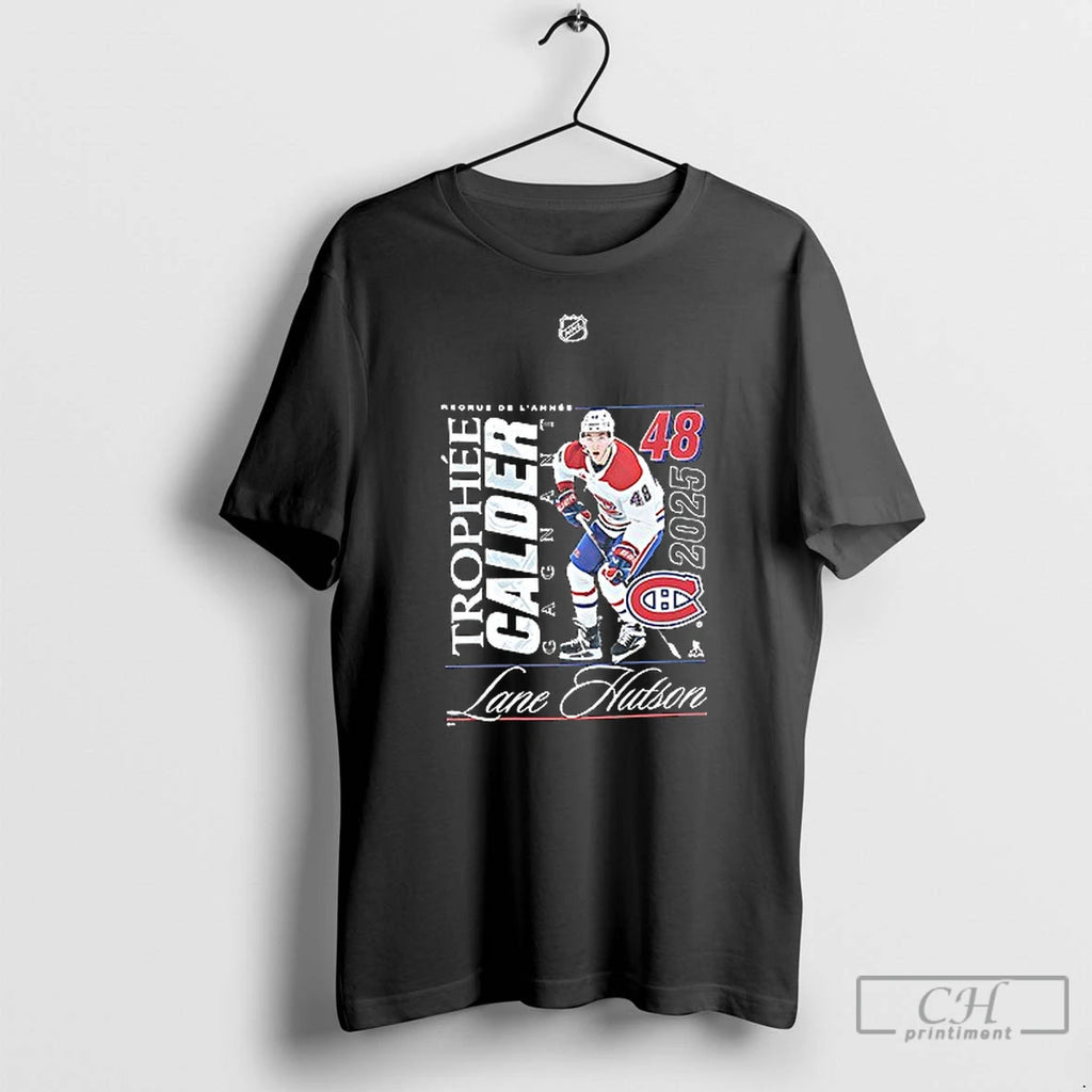 Premium Montreal Canadiens Lane Hutson 2025 Calder Trophy Winner Graphic 1 Sided T Shirts