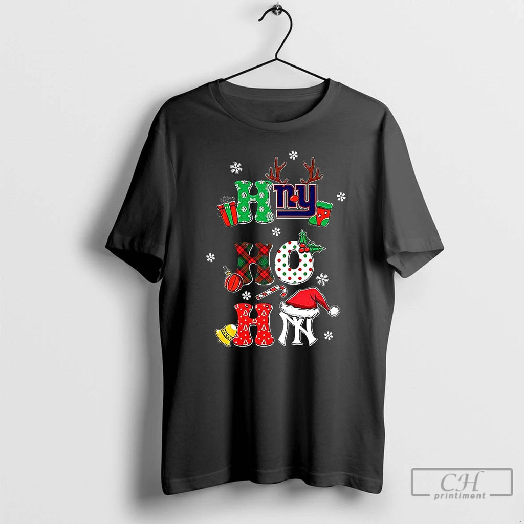 Premium New York Giants And New York Yankees Ho Ho Ho Chirstmas T Shirts