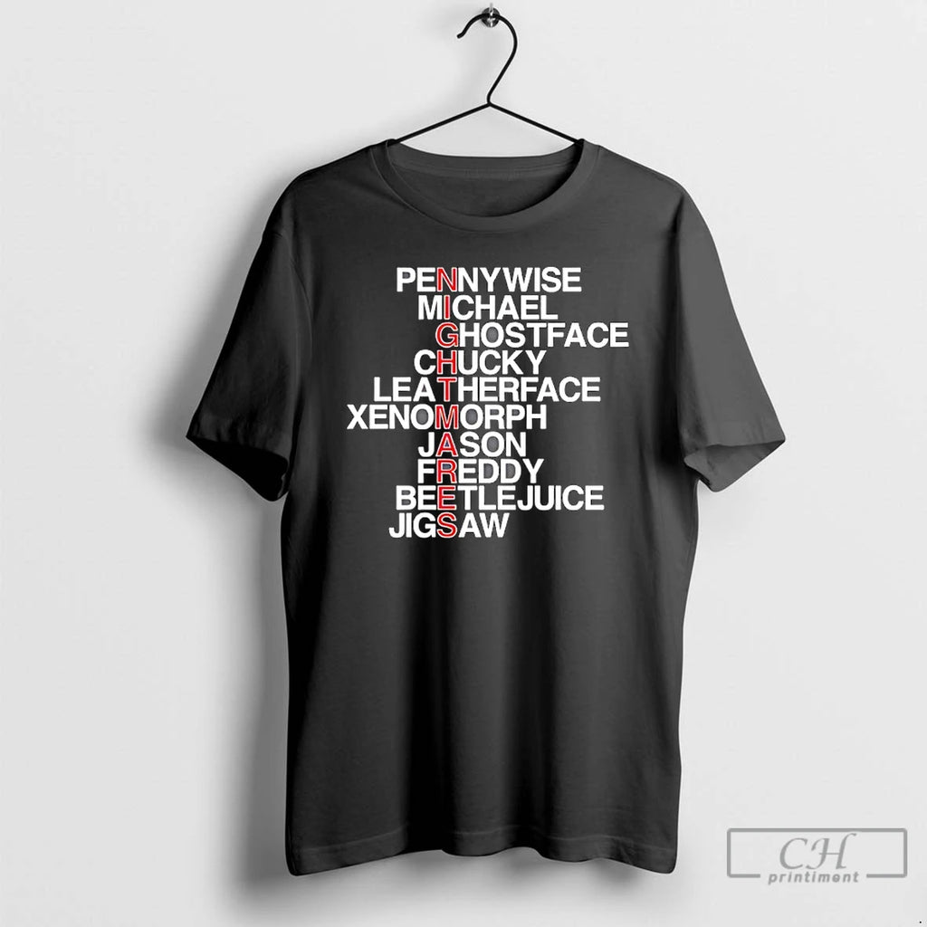 Premium Nightmares Pennywise Michael Ghostface Chucky Leatherface Xenomorph Jason Freddy T Shirts