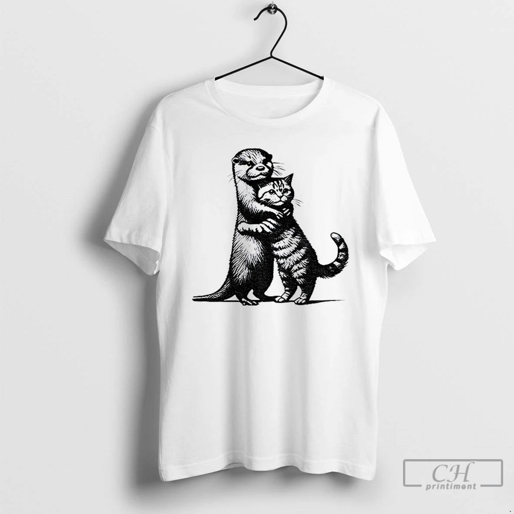 Premium Otter Hug Cat Funny Meme T Shirts