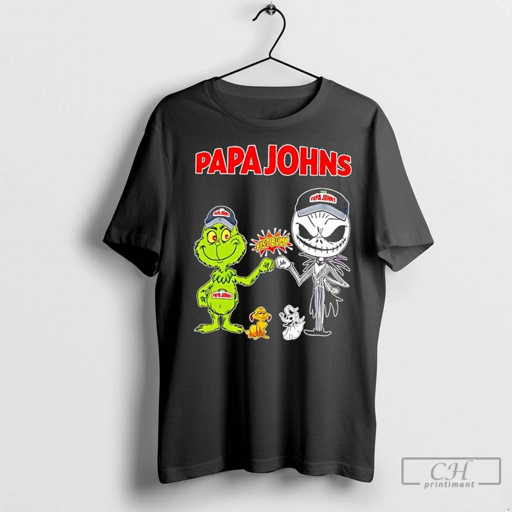 Premium Papa Johns X Grinch And Jack Skellington Fist Bump Uniwilling Friends