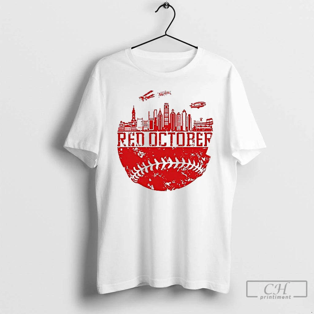 Premium Philadelphia Phillies Red October Schwarbombs Away City Skyline T Shirts