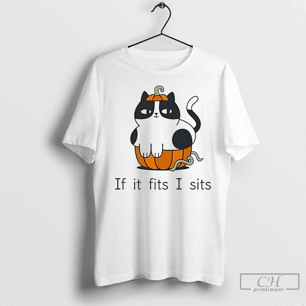 Premium Pumpkin Cat If It Fits I Sits Halloween
