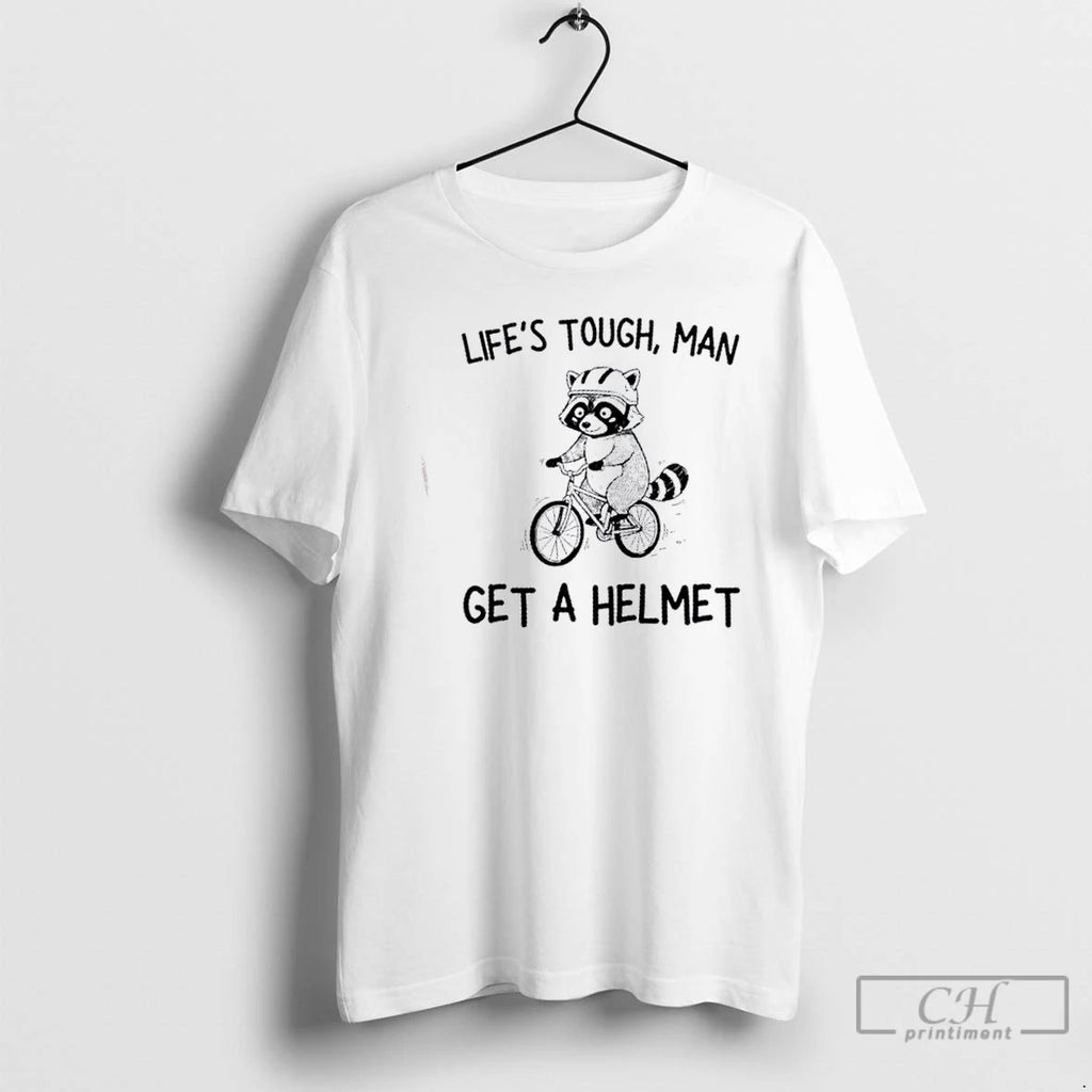 Premium Raccoon Bicycle Lifes Tough Man Get A Helmet T Shirts