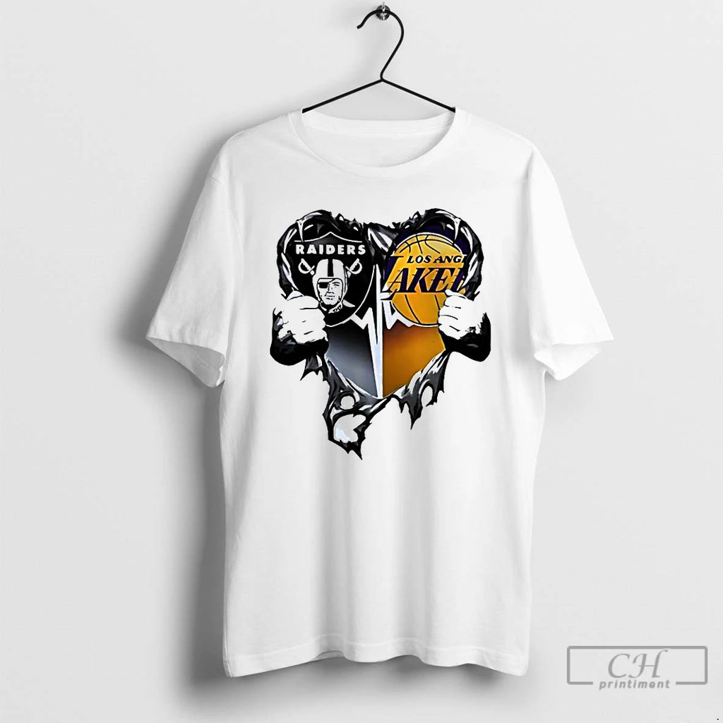 Premium Raiders And Los Angeles Laker Inside Heart 2025 T Shirts