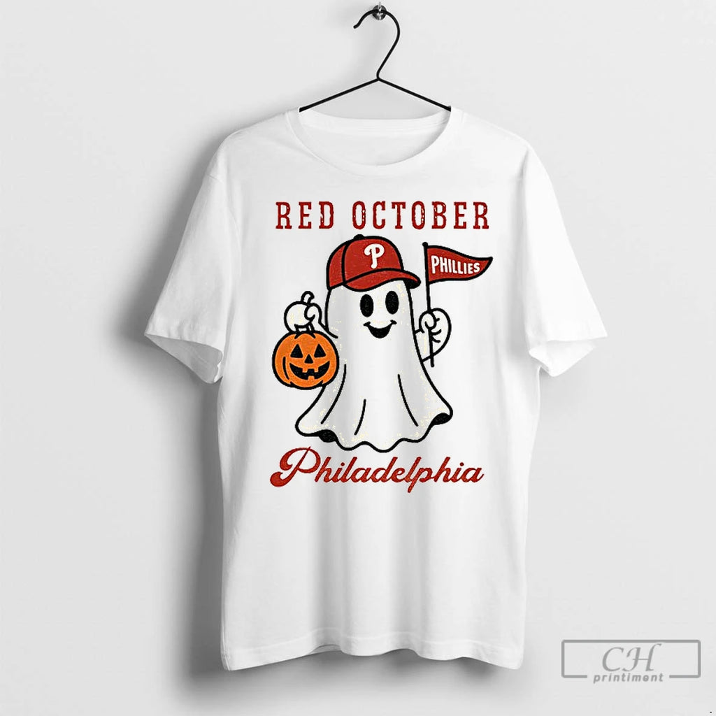 Premium Red October Halloween Ghost Phillies Baseball