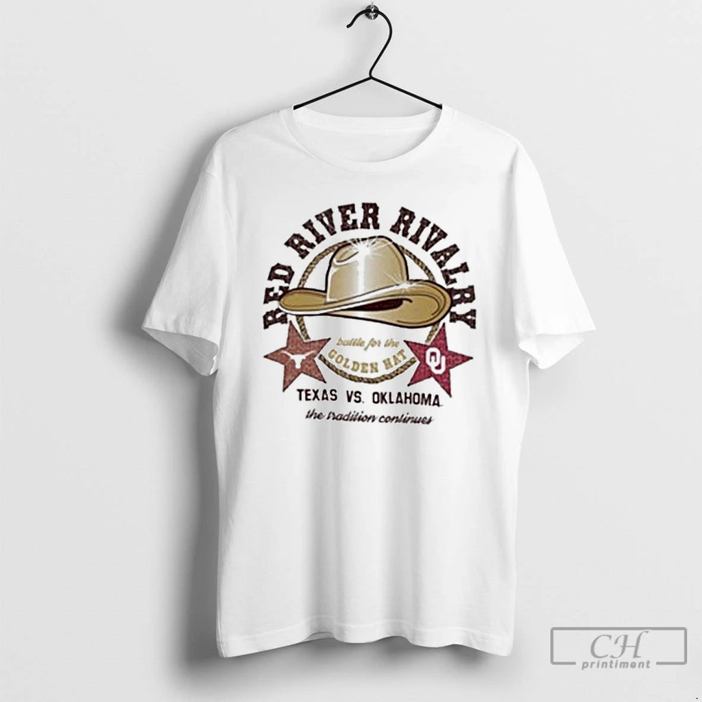 Premium Red River Rivalry Golden Hat Texas Vs Oklahoma T Shirts