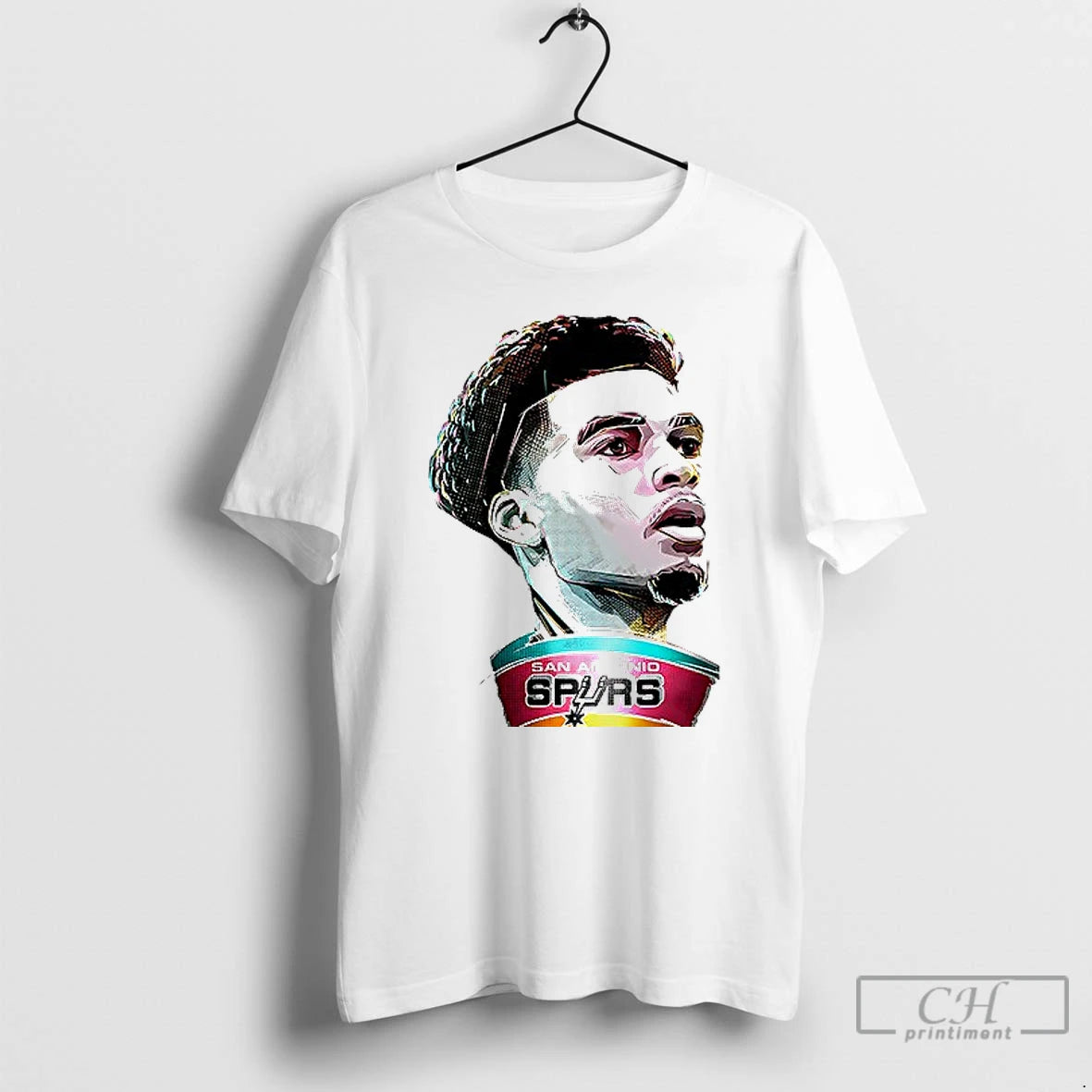 Premium San Antonio Spurs Victor Wembanyama Cartoon Illustration Portrait 1 Sided T Shirts