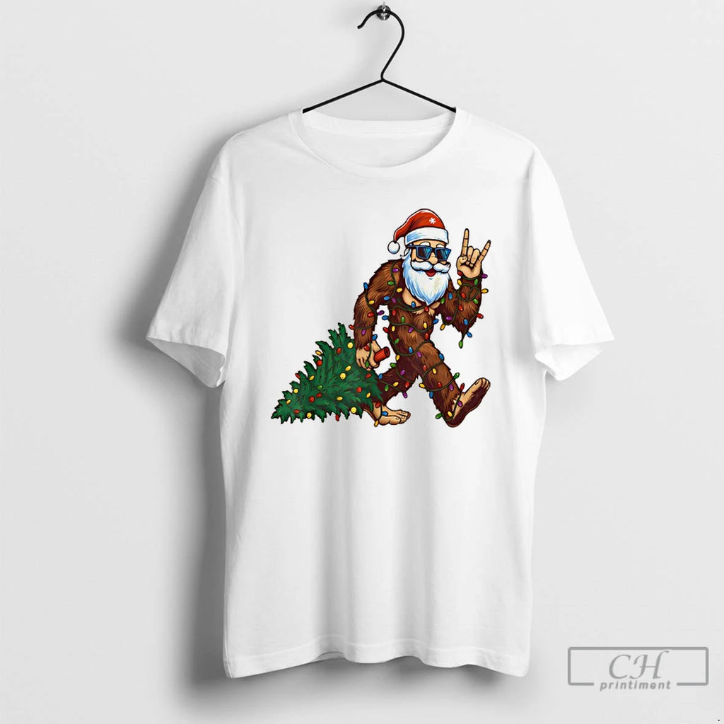 Premium Santa Bigfoot Christmas Tree Xmas Christmas T Shirts