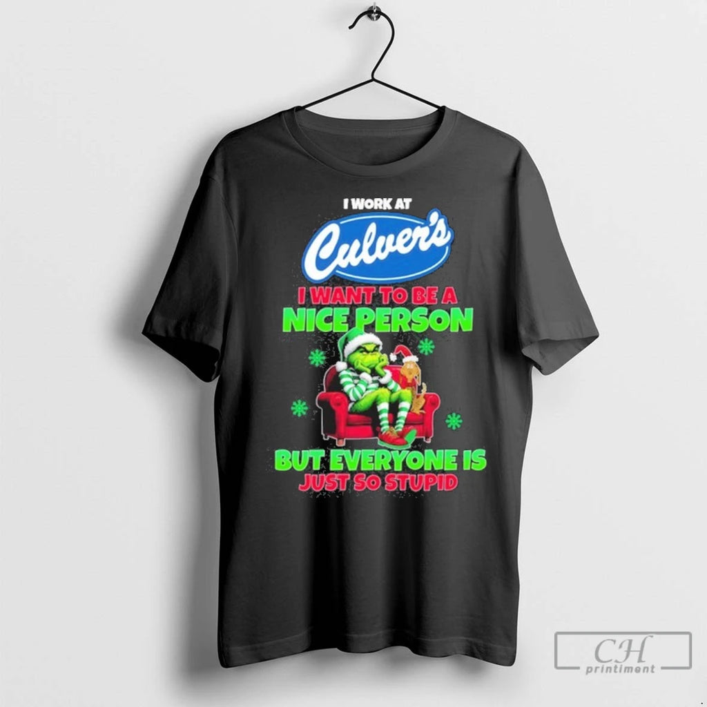 Premium Santa Grinch I Work At Culvers Logo I Want To Be A Nice Person