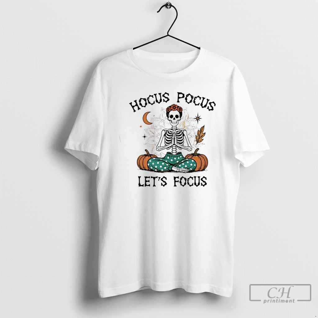 Premium Skeleton Pumpkin Halloween Hocus Pocus Lets Focus T Shirts