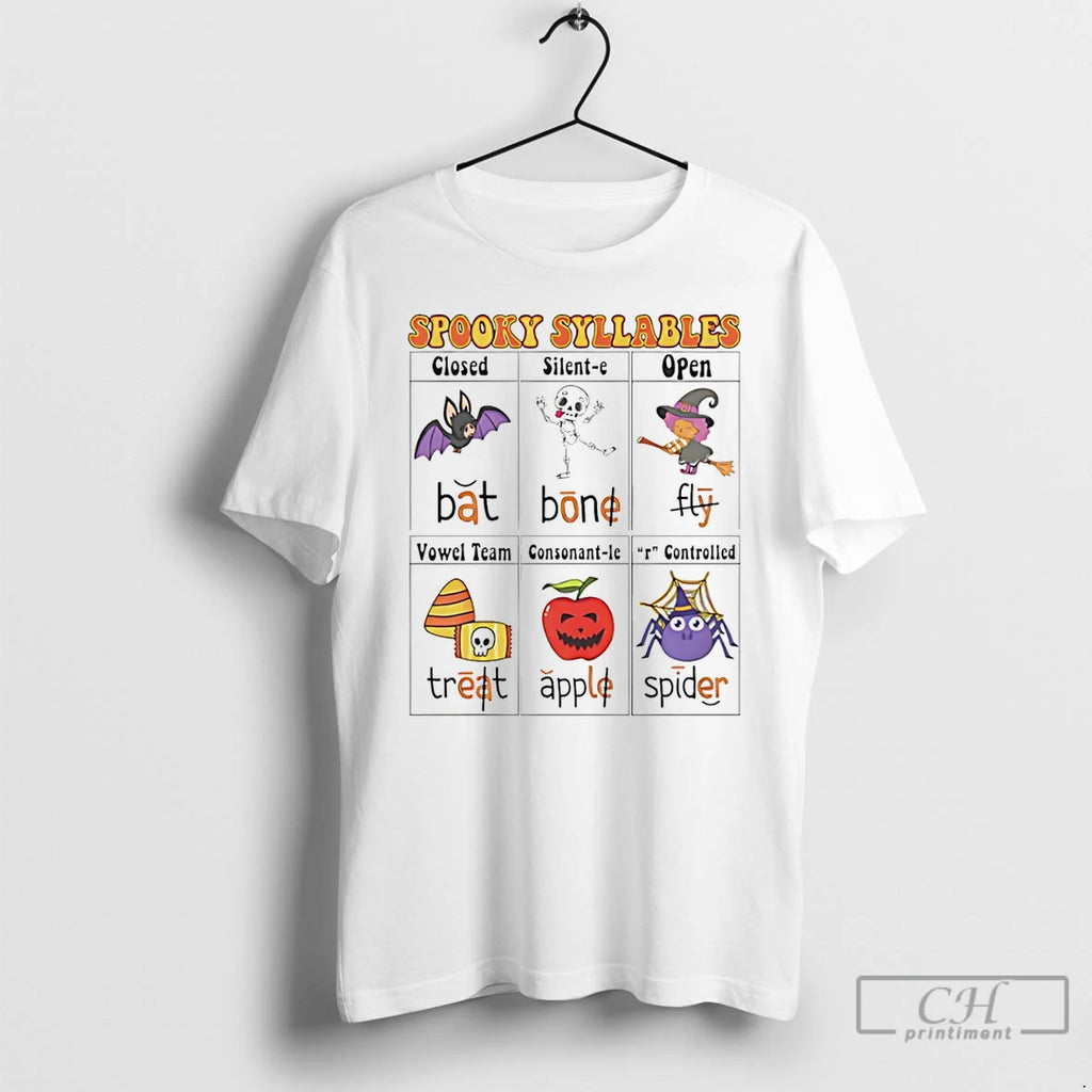 Premium Spooky Syllables Teacher Halloween Educational T Shirts