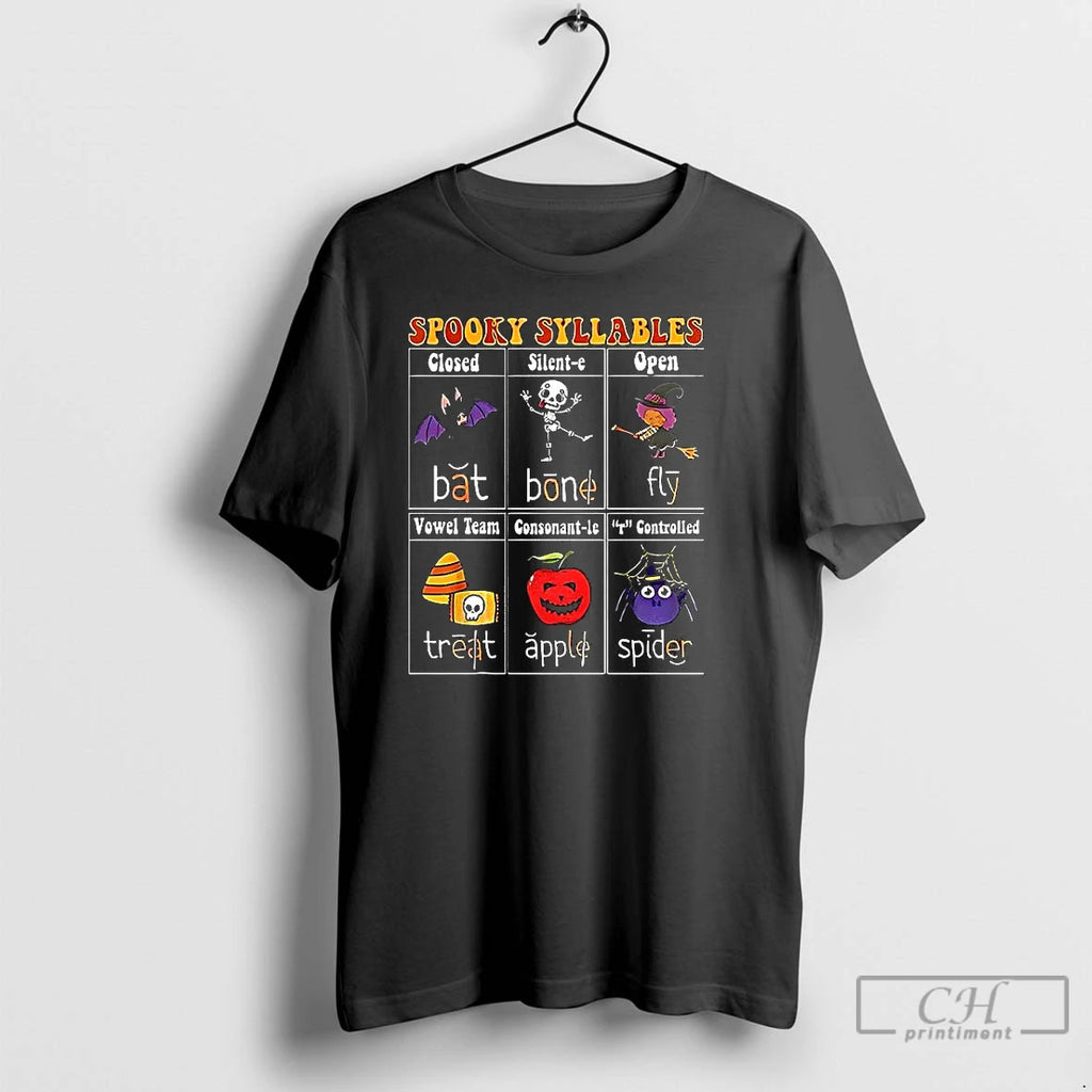 Premium Spooky Syllables Teacher Closed Silent E Open Vowel Team Consonant Le R Funny Halloween