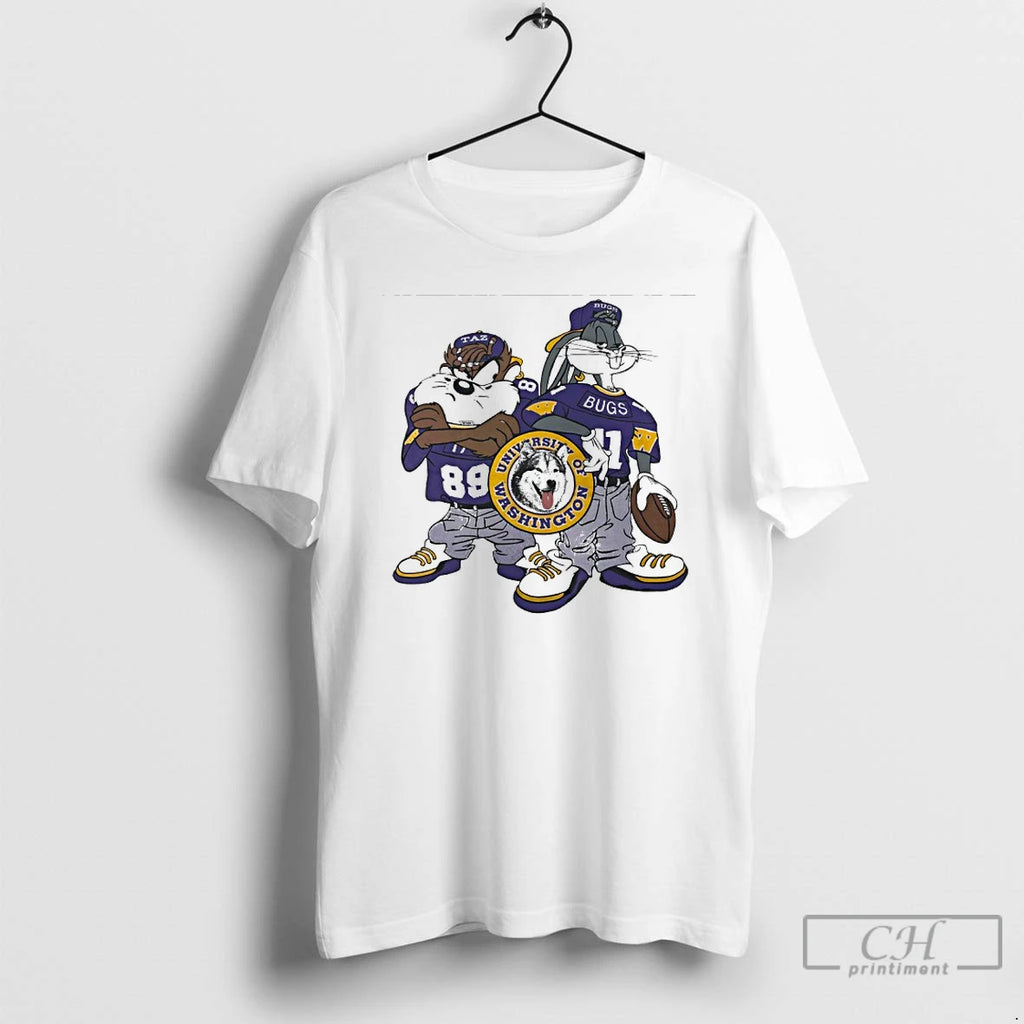 Premium Taz And Bugs Bunny Wearing University Of Washington Huskies Football T Shirts