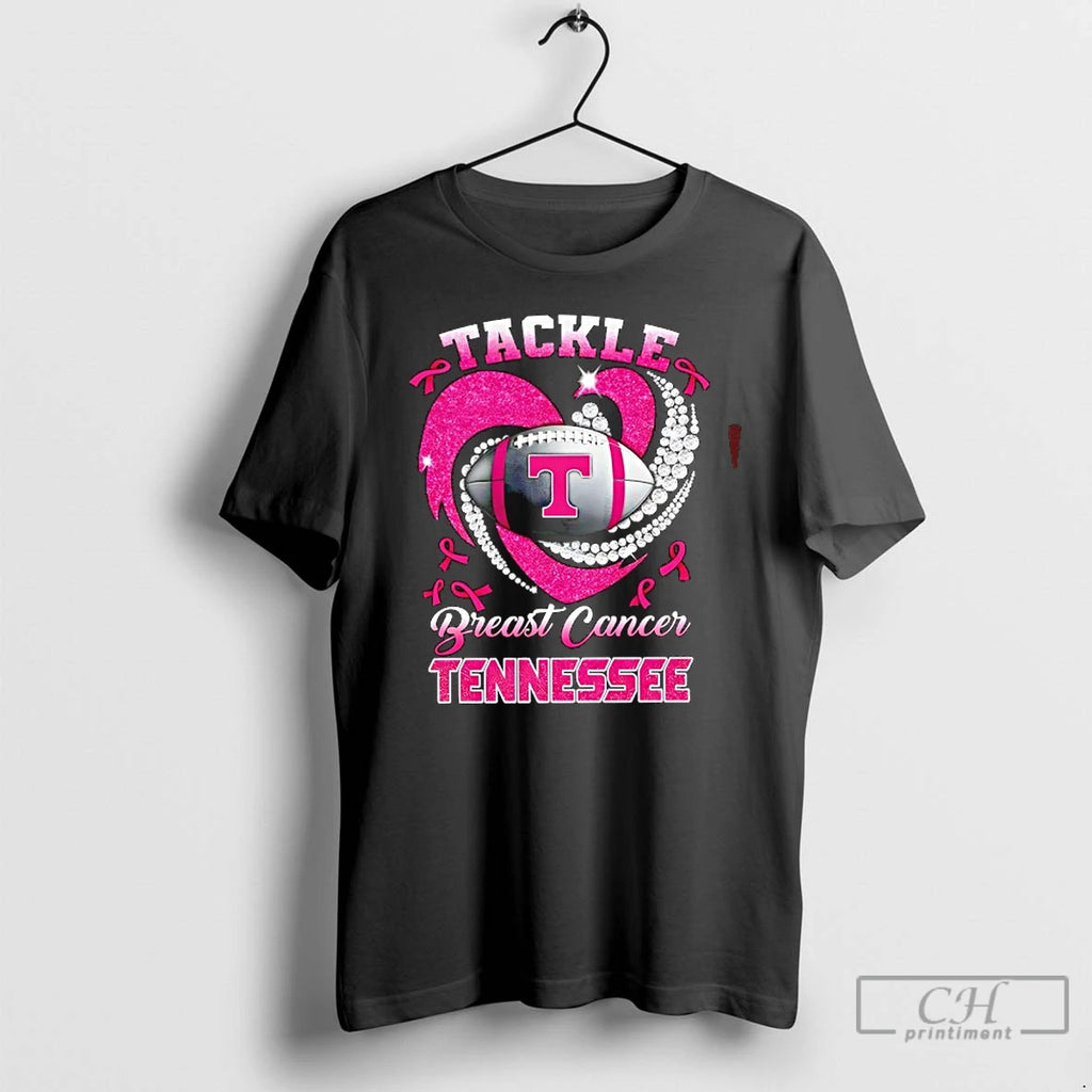 Premium Tennessee Volunteers Tide Breast Cancer Awareness Tackle Heart T Shirts