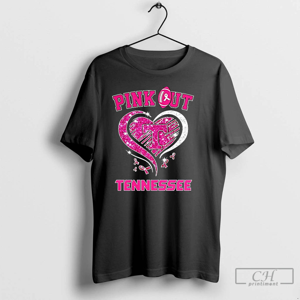 Premium Tennessee Volunteers Football Pink Out Diamond Heart Pink Ribbon T Shirts