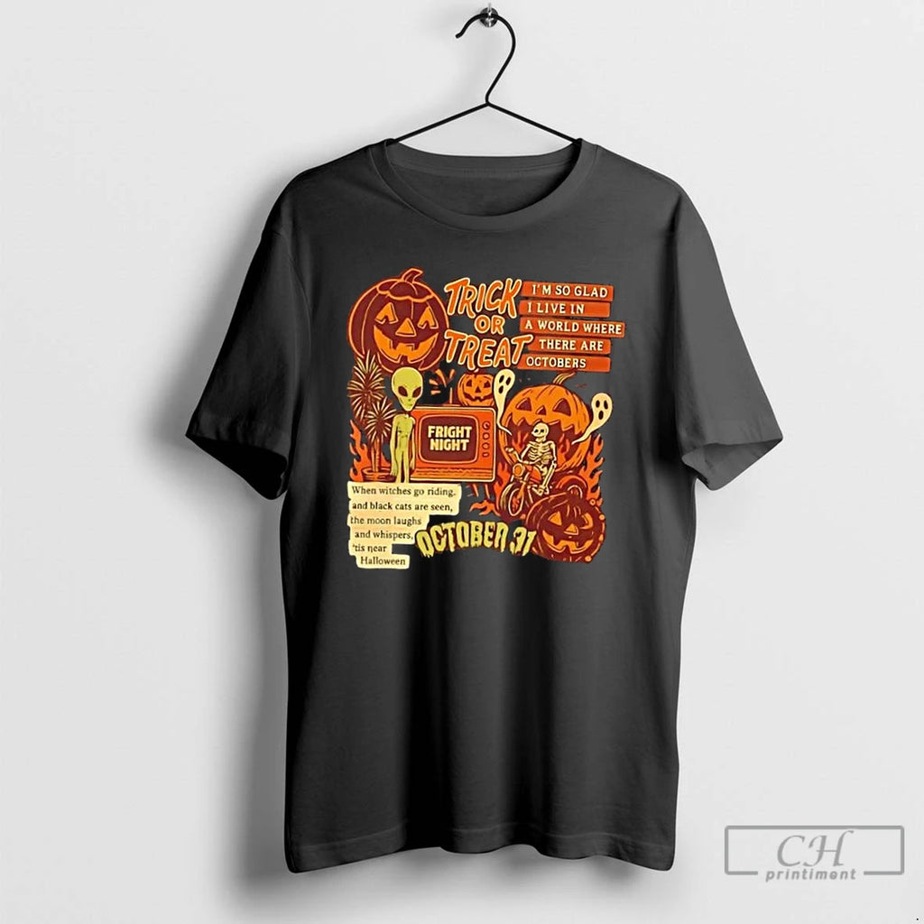 Premium Trick Or Treat Alien Skeleton Riding And Ghost Halloween T Shirts