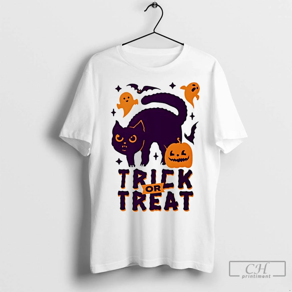 Premium Trick Or Treat Cat And Pumpkin Halloween