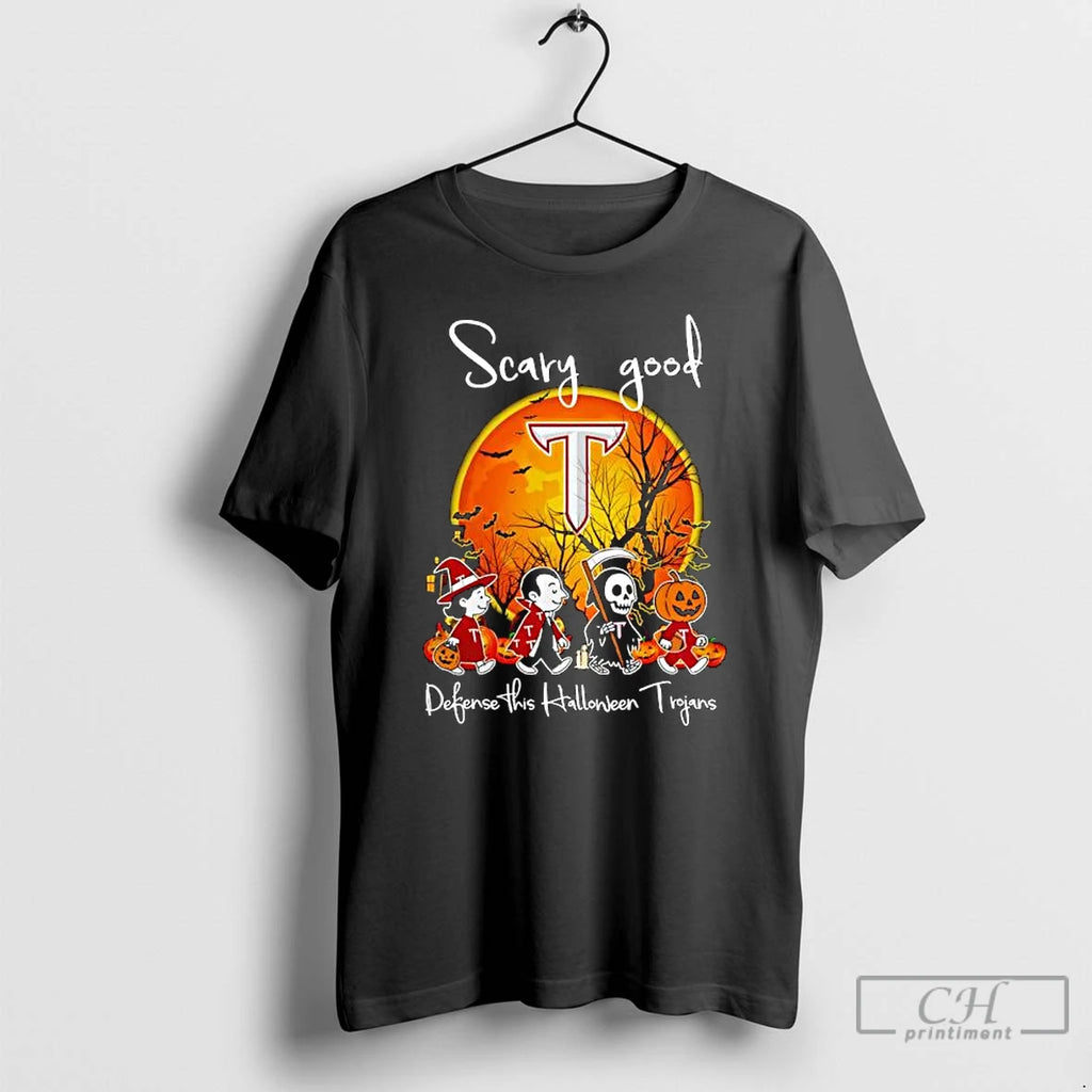 Premium Troy Trojans Football Tide Scary Good Defense Halloween 2025 T Shirts