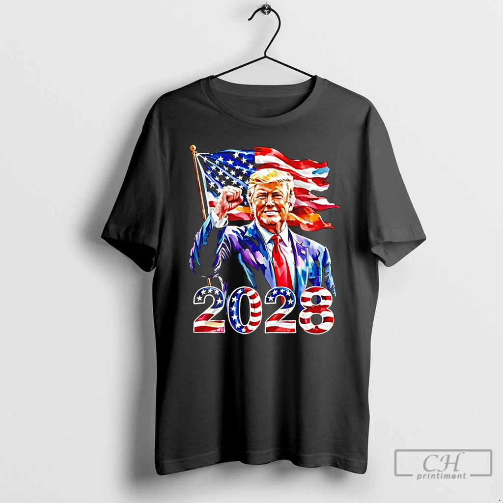Premium Trump For President 2028 Usa Flag T Shirts