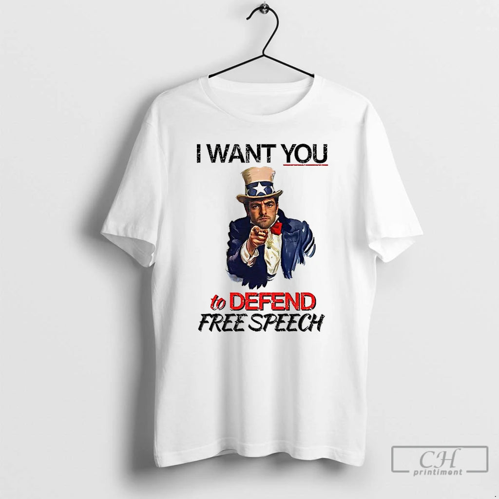 Premium Uncle Sam I Want You To Defend Free Speech Satirical T Shirts
