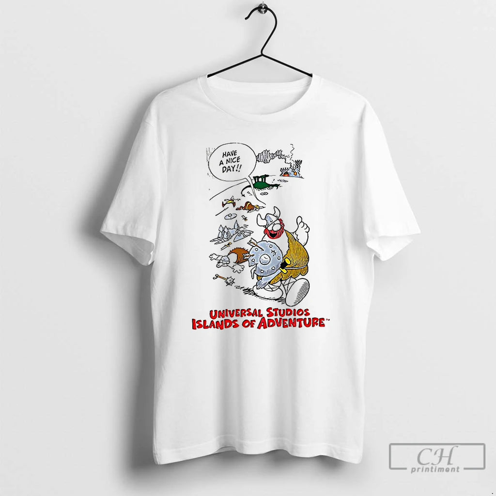Premium Universal Studios Islands Of Adventure Viking Have A Nice Day Vintage Cartoon T Shirts