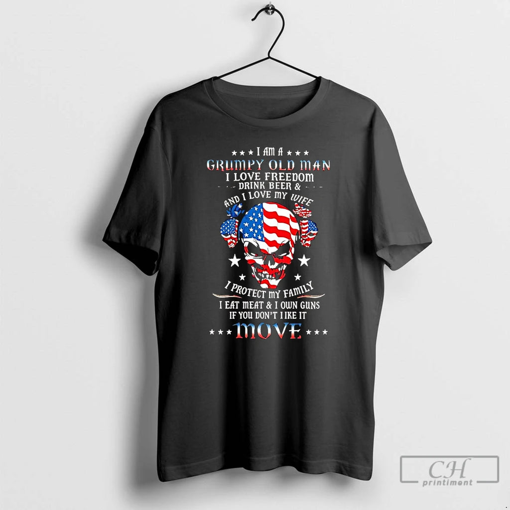 Premium Veteran Skull Im A Grumpy Old Man I Love Freedom Move T Shirts