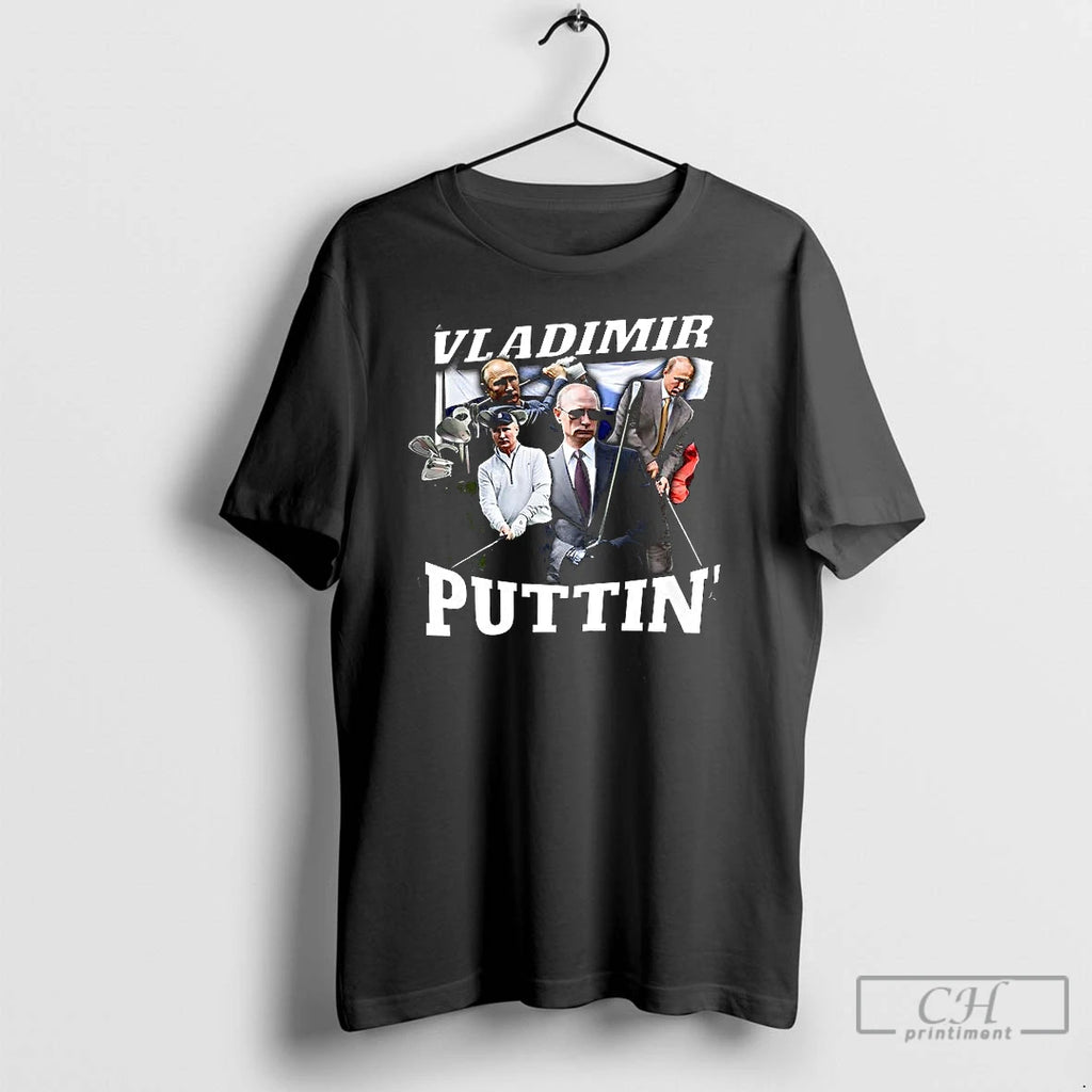Premium Vladimir Puttin Putin Playing Golf Flag Satirical T Shirts