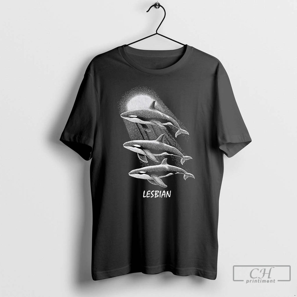 Premium Whales Swimming In The Moonlight Lesbian T Shirts