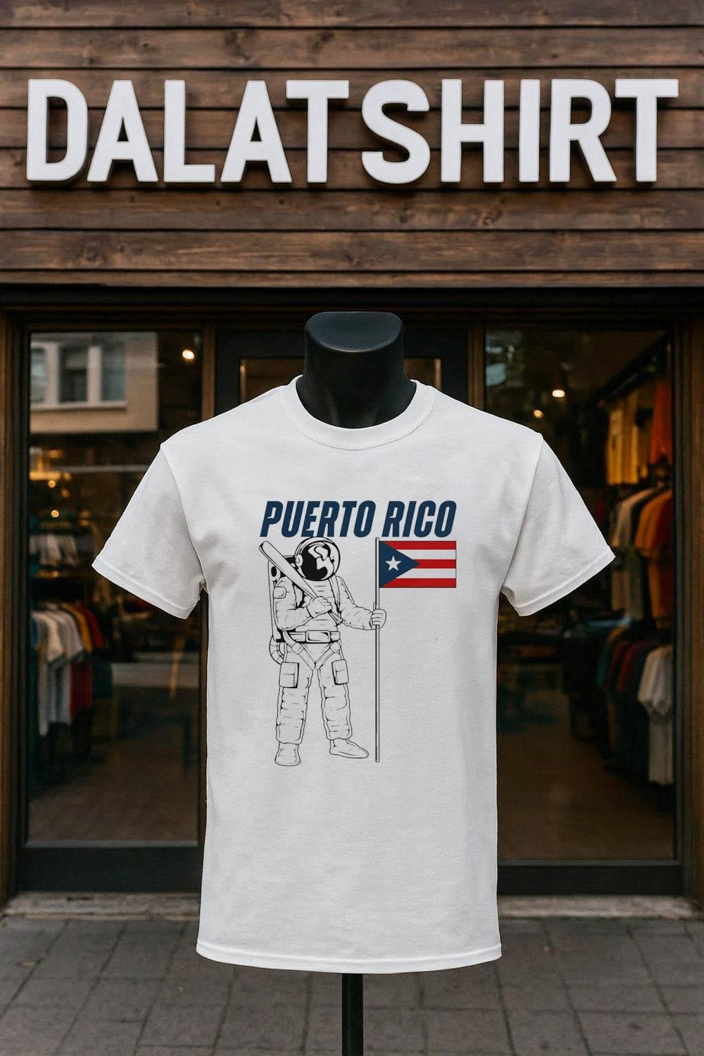 Puerto Rico Astronaut Holding Baseball Bat and Puerto Rican Flag shirt