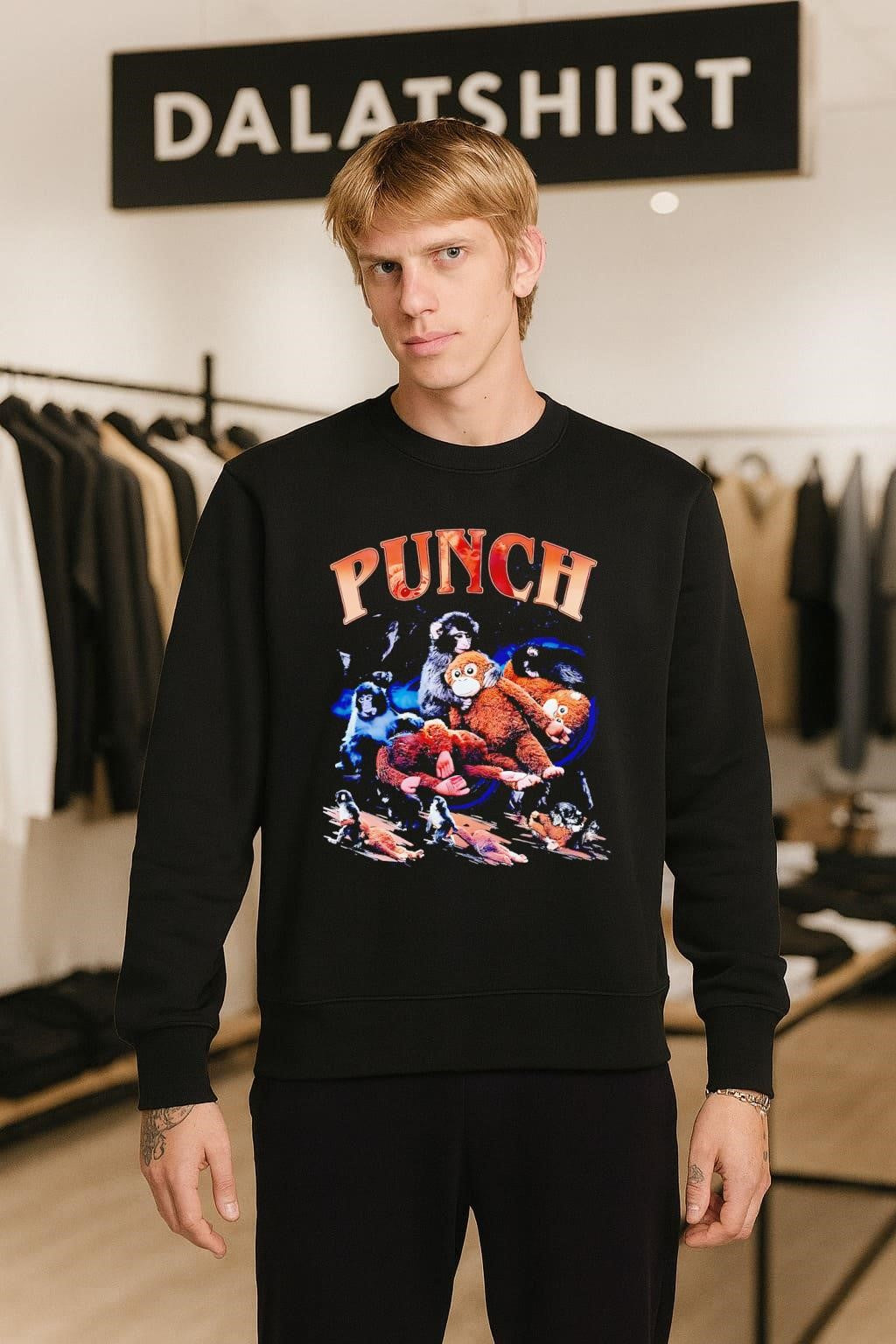 Punch Monkey Stuffed Animals Collage Art Graphic shirt