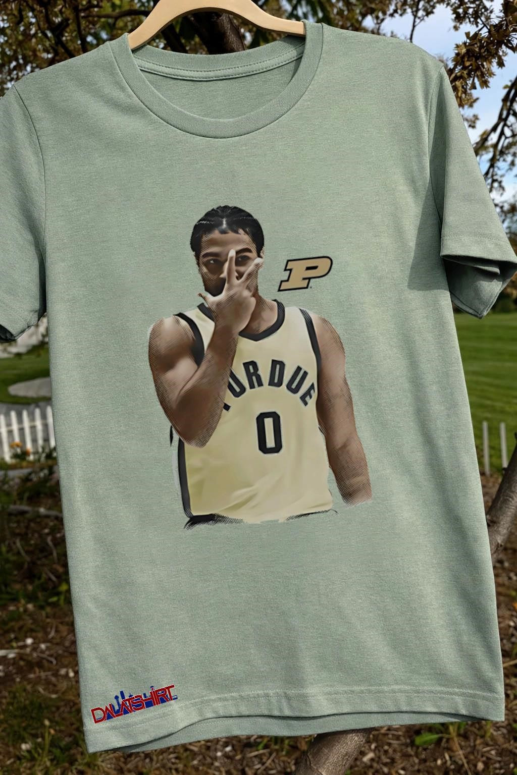 Purdue basketball player number zero holding up three fingers shirt