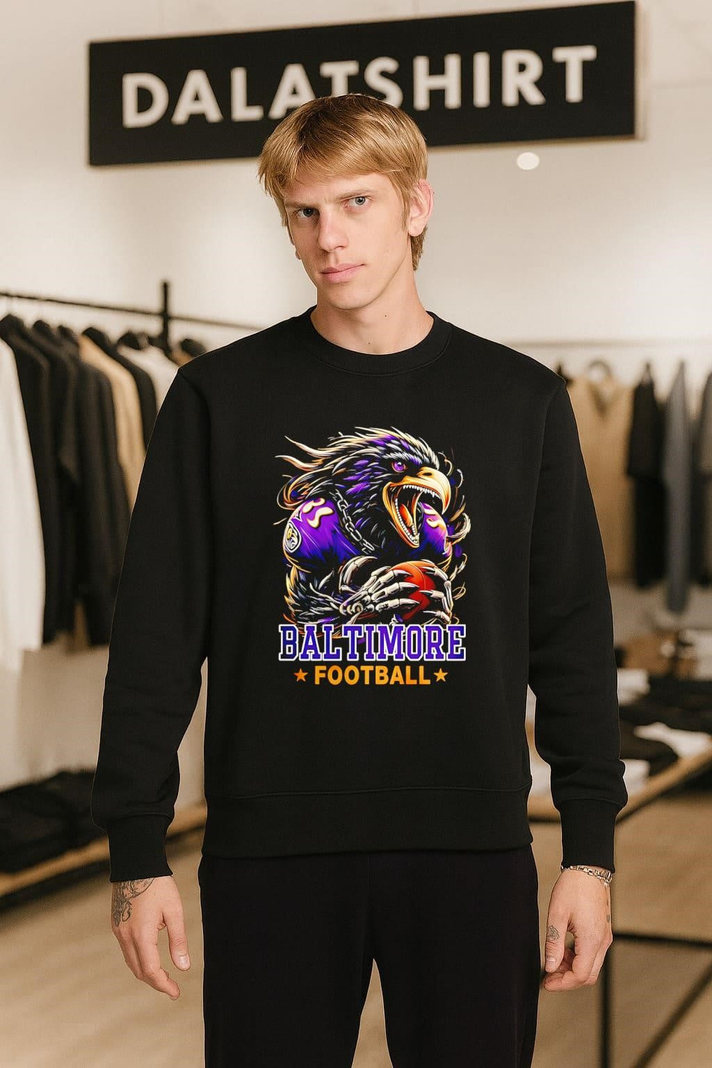 Purple Baltimore Football Crow Raven Head Holding American Football shirt
