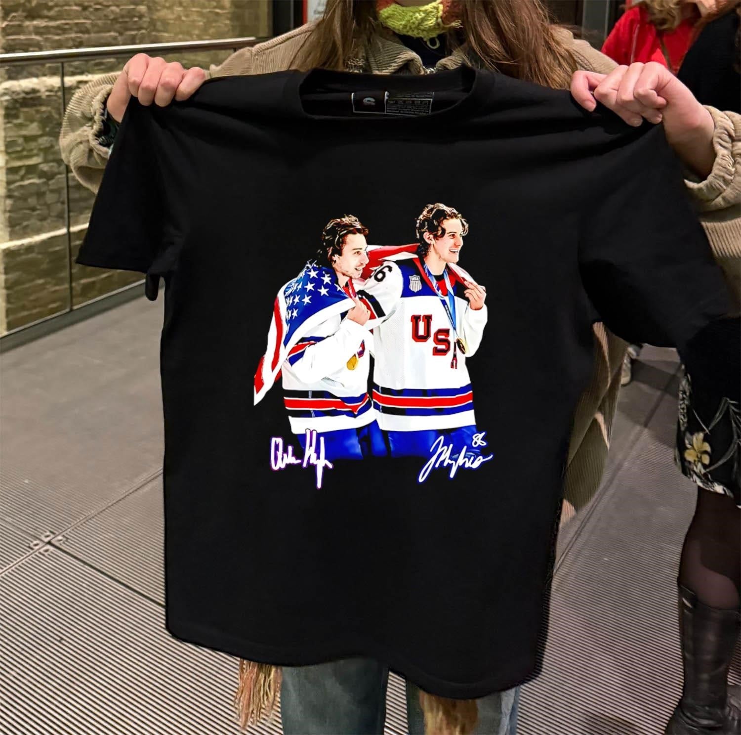 Quinn Hughes And Jack Hughes USA Hockey Gold shirt