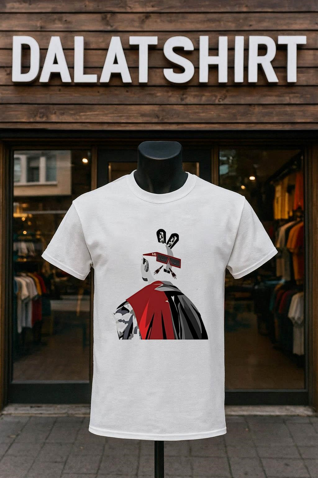 Rabbit Wearing Sunglasses And Red Cape shirt