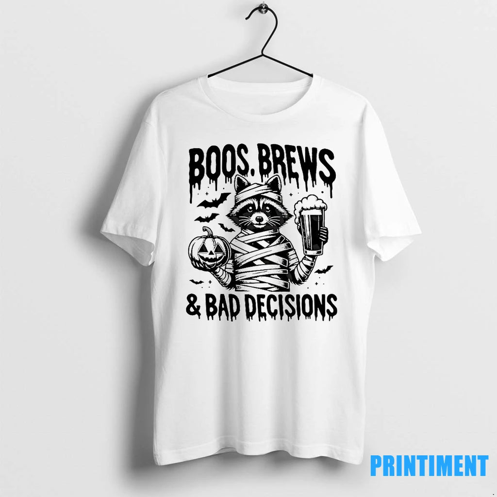 Raccoon Boos Brews And Bad Decisions Halloween Tshirts Sweater