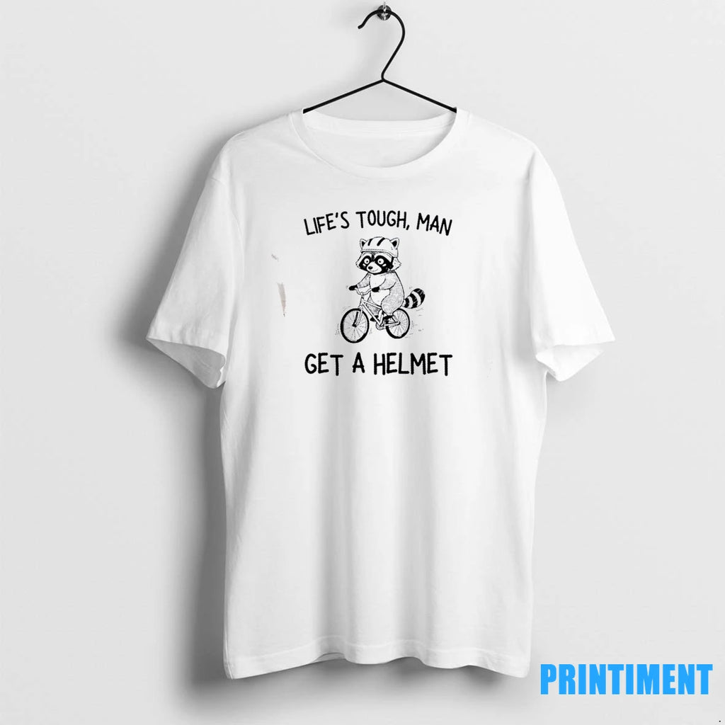 Raccoon Bicycle Lifes Tough Man Get A Helmet Tshirts Sweater