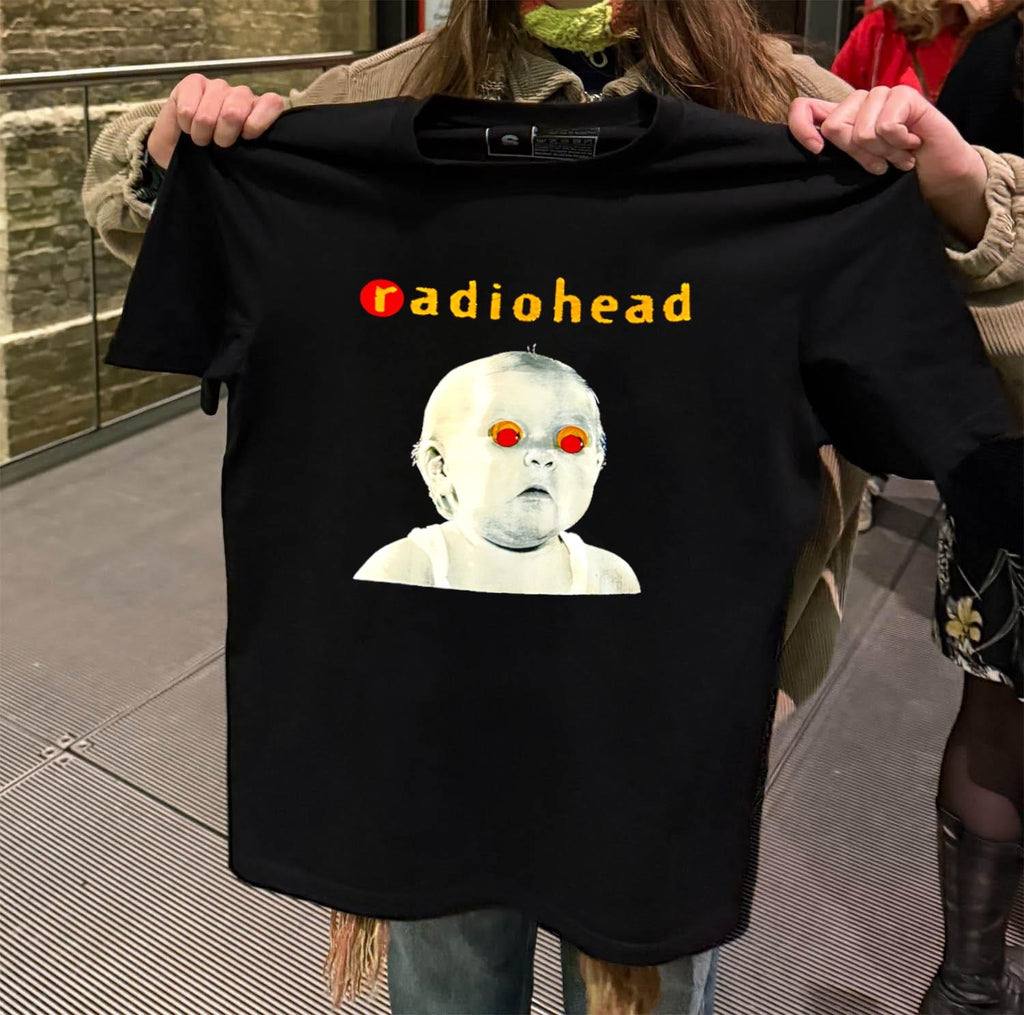 Radiohead Creepy Baby Face With Red Eyes Graphic Art shirt