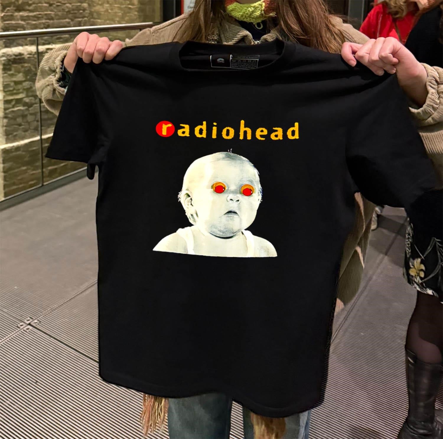 Radiohead Creepy Baby Face With Red Eyes Graphic Art shirt